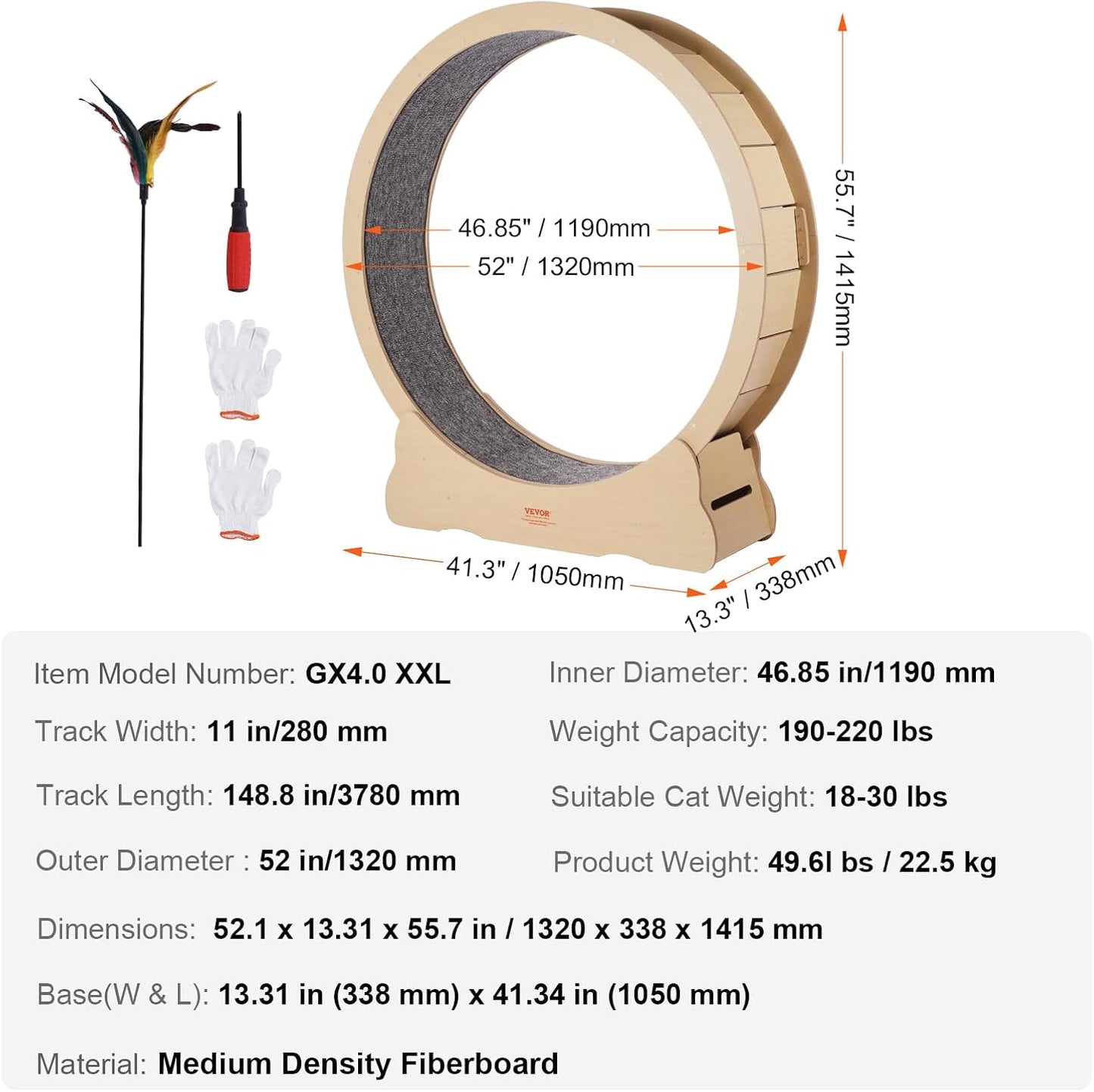 52" Cat Exercise Wheel – Large Indoor Running Wheel with Detachable Carpet