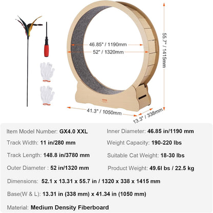 52" Cat Exercise Wheel – Large Indoor Running Wheel with Detachable Carpet