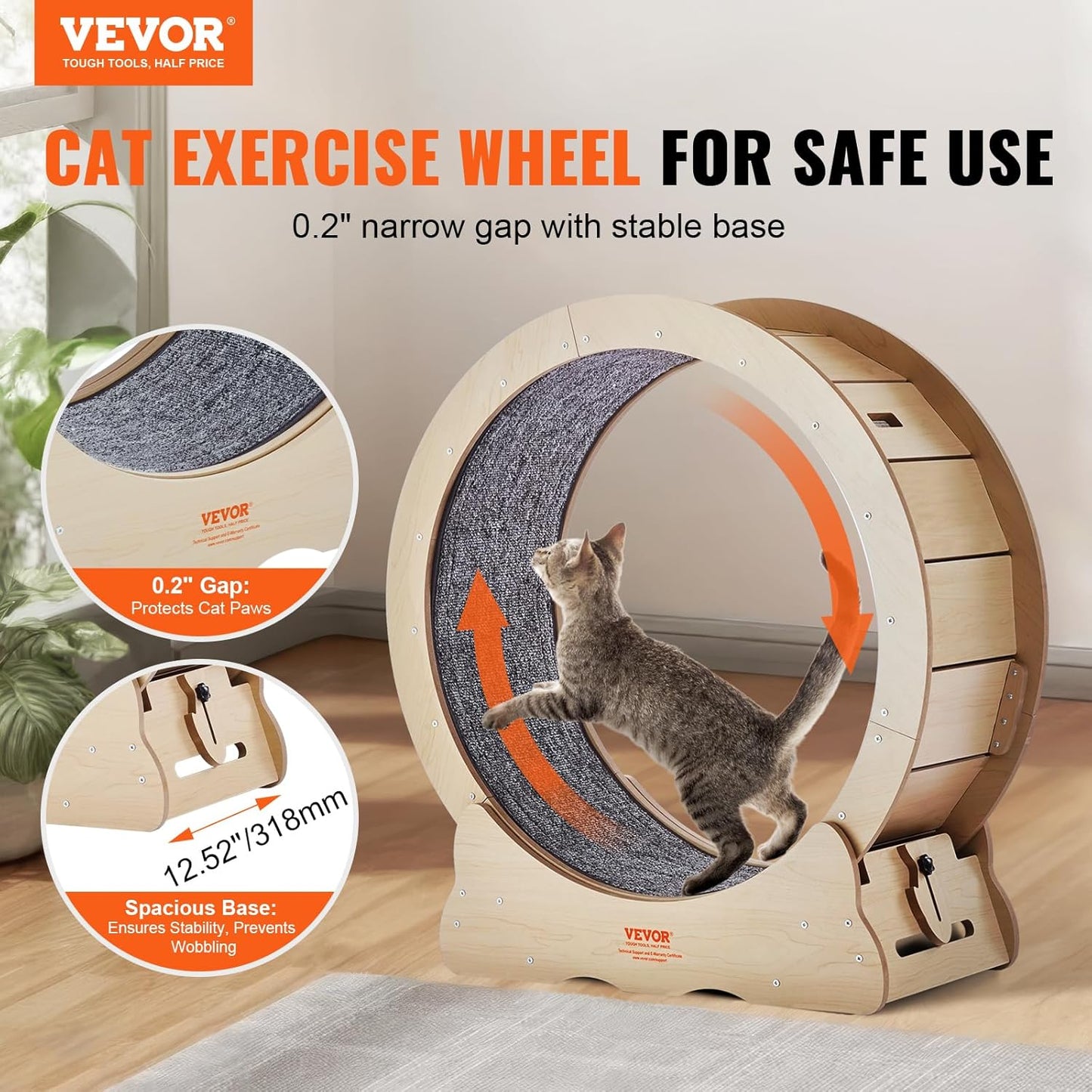 52" Cat Exercise Wheel – Large Indoor Running Wheel with Detachable Carpet