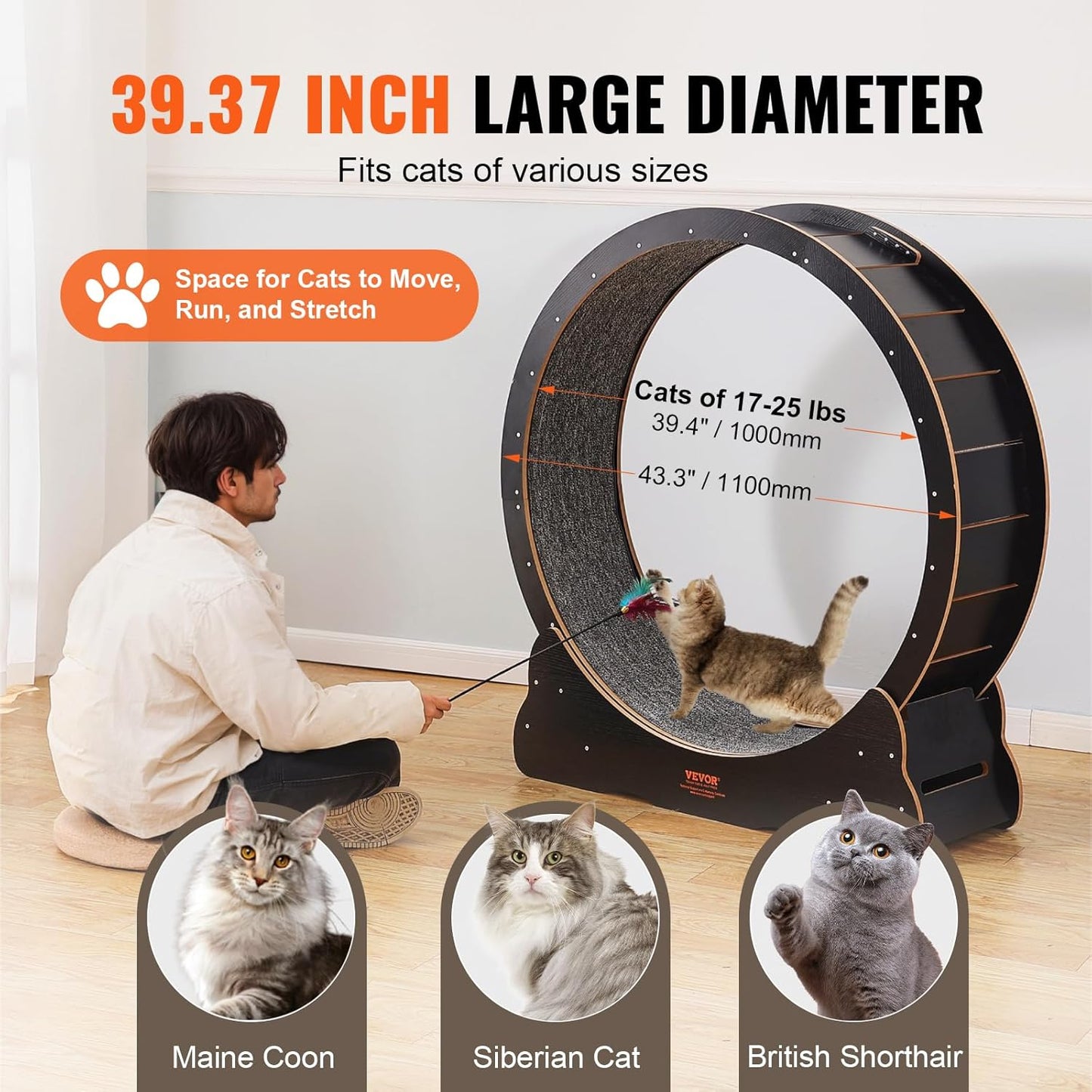 52" Cat Exercise Wheel – Large Indoor Running Wheel with Detachable Carpet