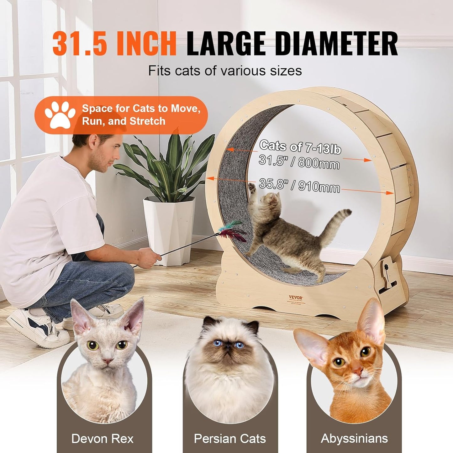52" Cat Exercise Wheel – Large Indoor Running Wheel with Detachable Carpet