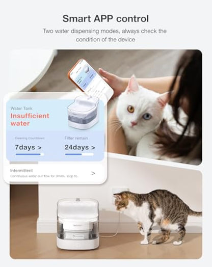 2L Smart Cat Water Fountain with Wireless Pump & 8-Layer Filtration | App-Controlled Automatic Pet Dispenser