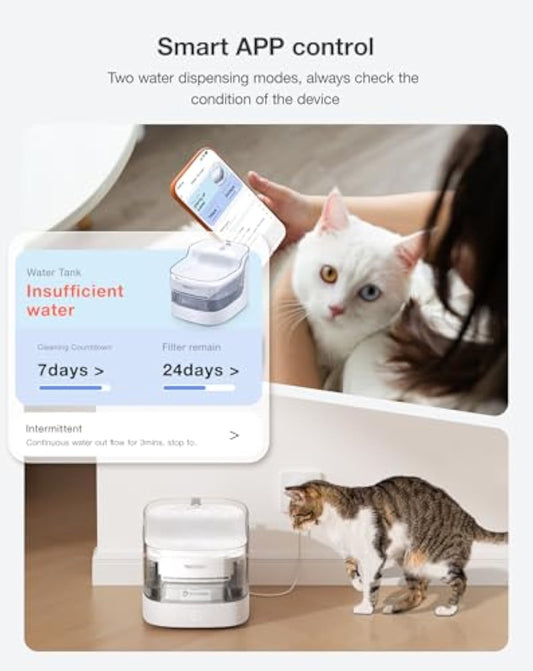 2L Smart Cat Water Fountain with Wireless Pump & 8-Layer Filtration | App-Controlled Automatic Pet Dispenser